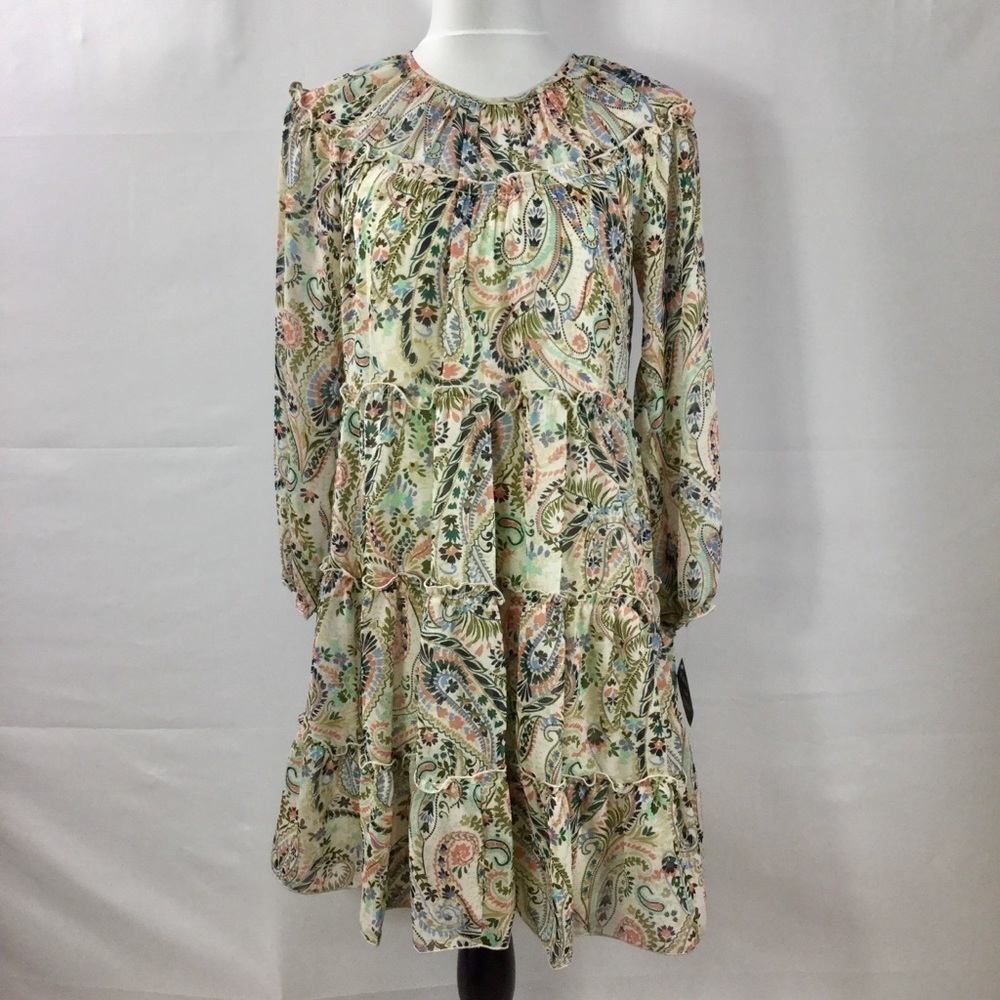 KATE + LILY Romantic Boho Whimsy Sheer Chiffon Floral Print Tiered Midi Dress